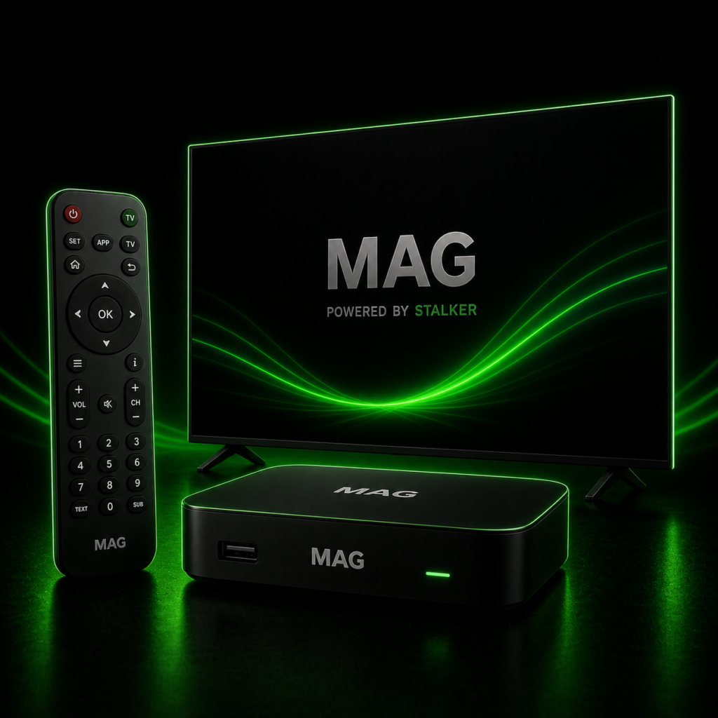 voodoo streams iptv mag device setup streaming box remote dark green theme